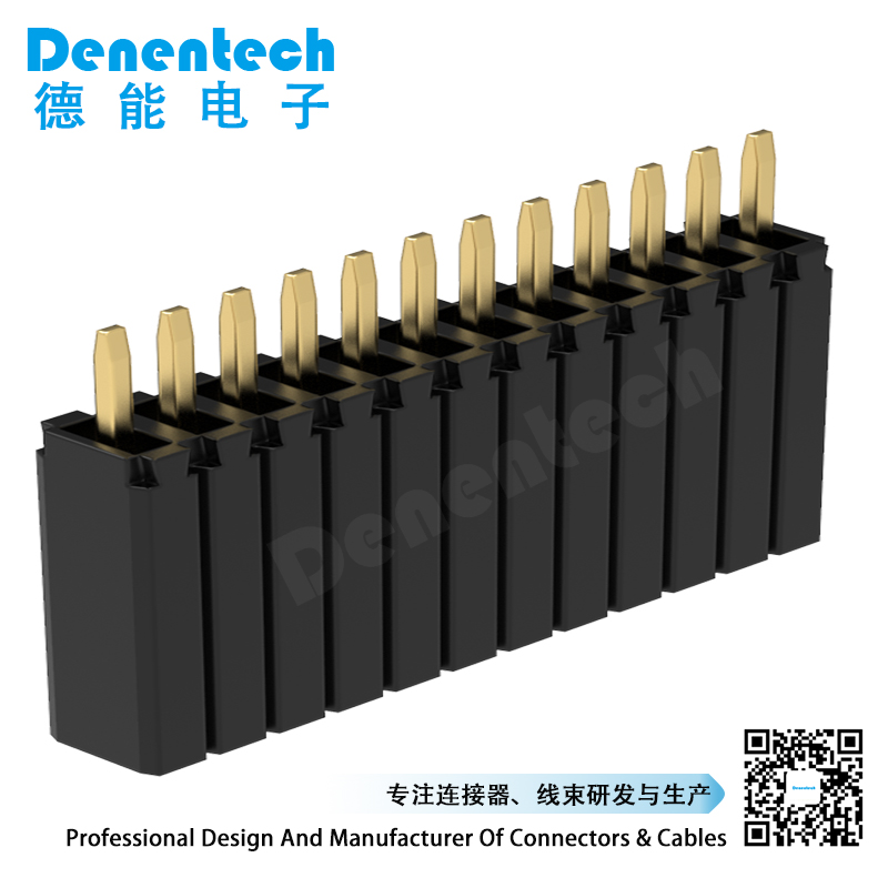 Denentech 厂家直销 1.27*2.54mm排母连接器塑胶H8.5单排180度端子插件 镀金